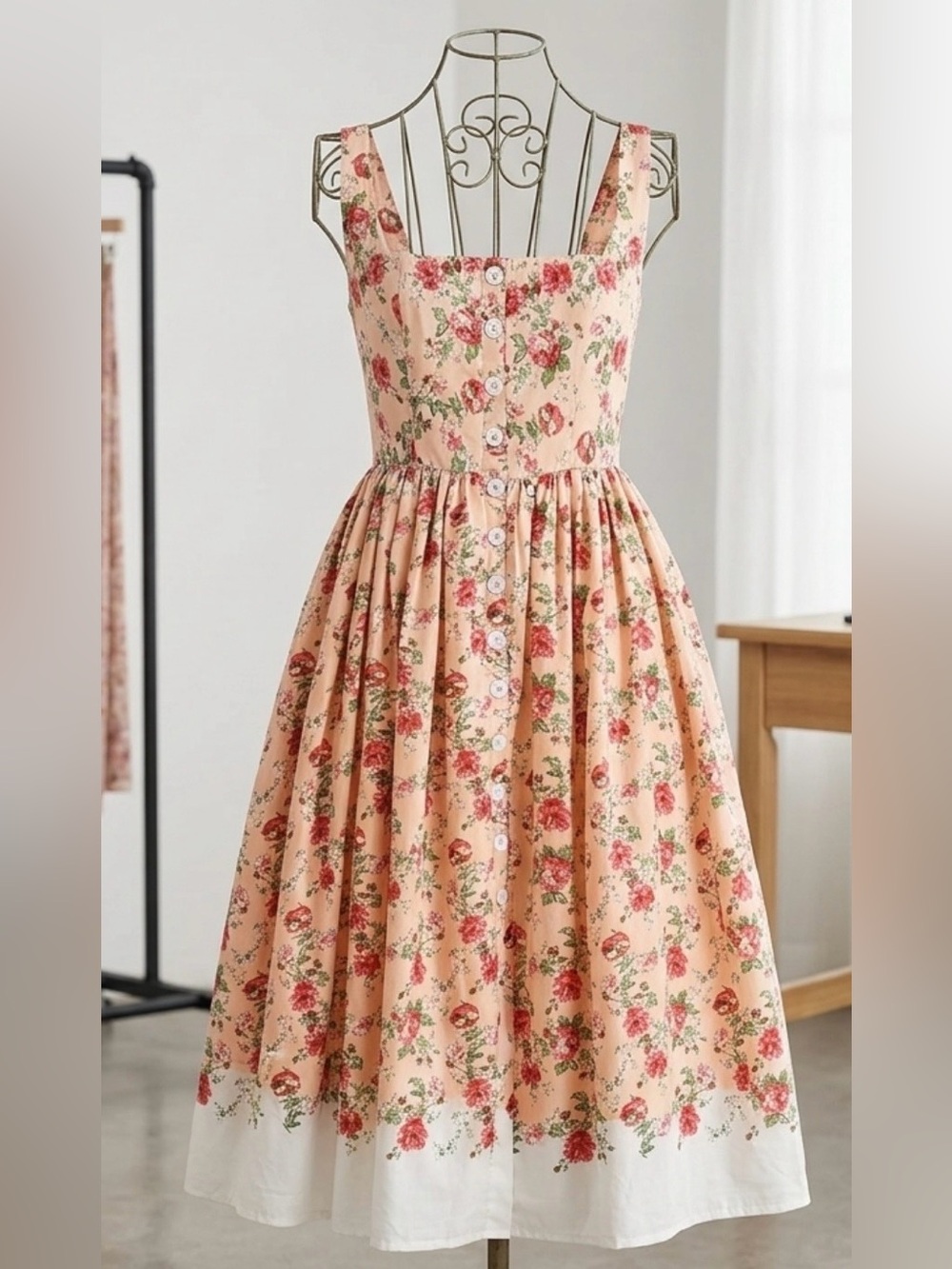 Floral Button-Front Peach womens Sundress